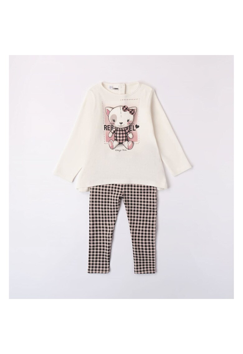 Compleu bluza si colant pentru fetite - 4.7532 - Alb/Negru - Alb/Negru/Roz