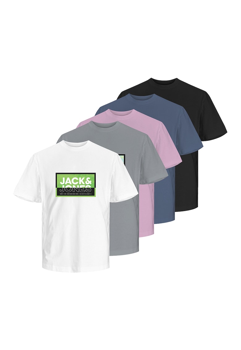 Set de tricouri cu imprimeu logo - 5 piese - Alb/Negru/Gri