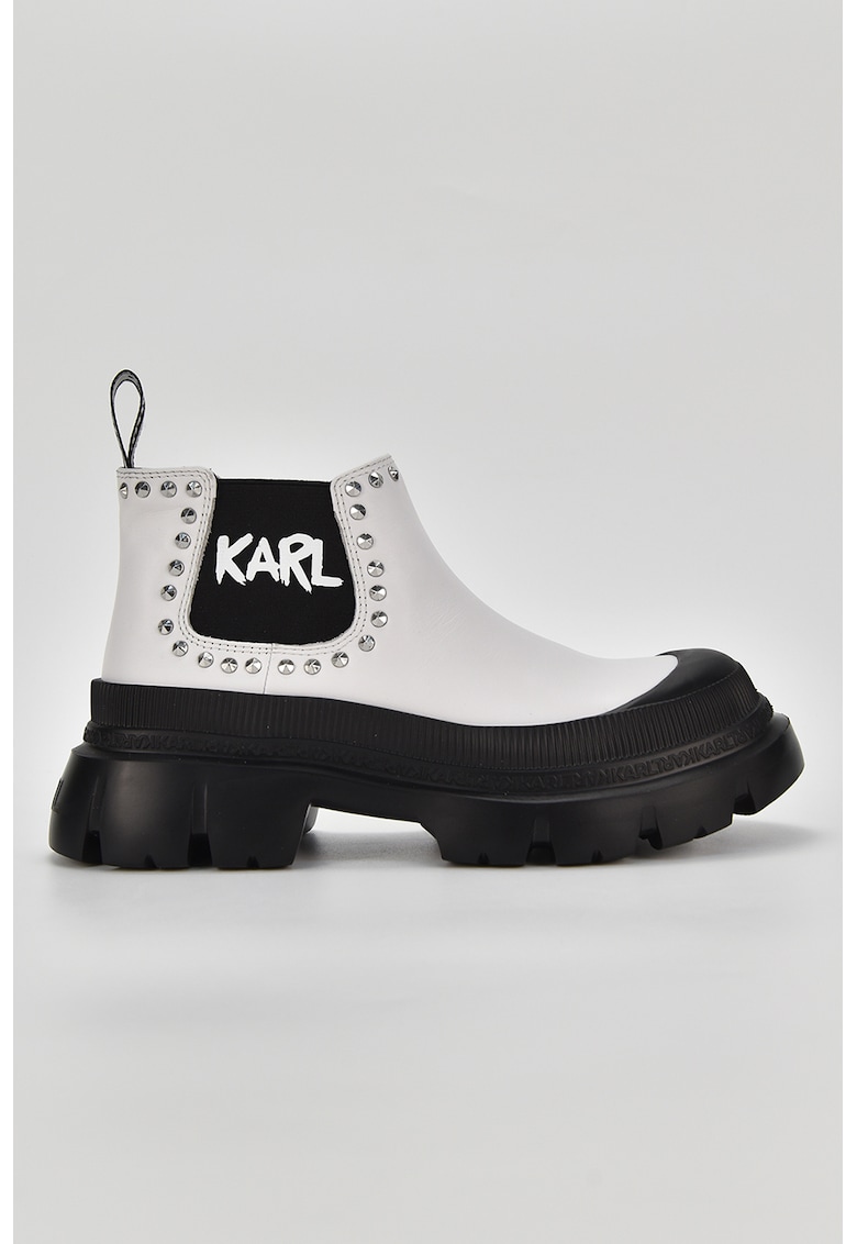 Ghete Chelsea de piele si material textil cu tinte