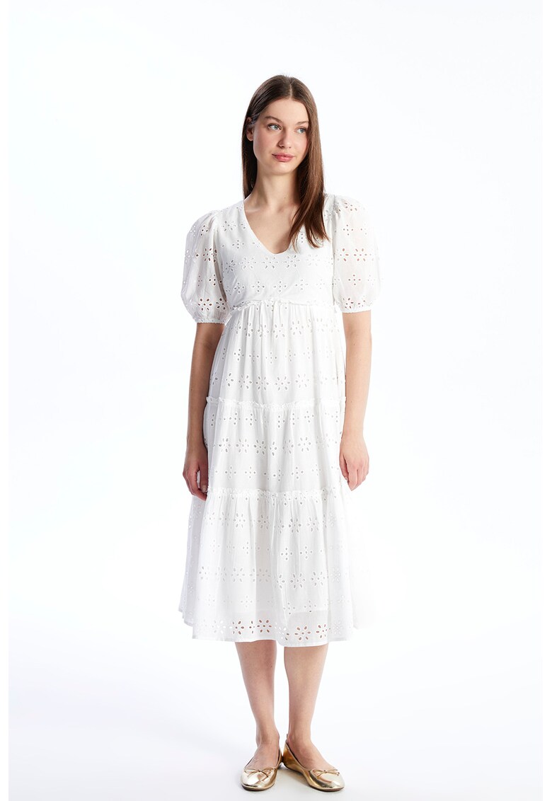 Rochie midi de bumbac cu design perforat