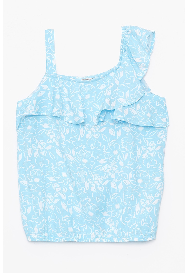 Top cu model floral si garnitura cu volane