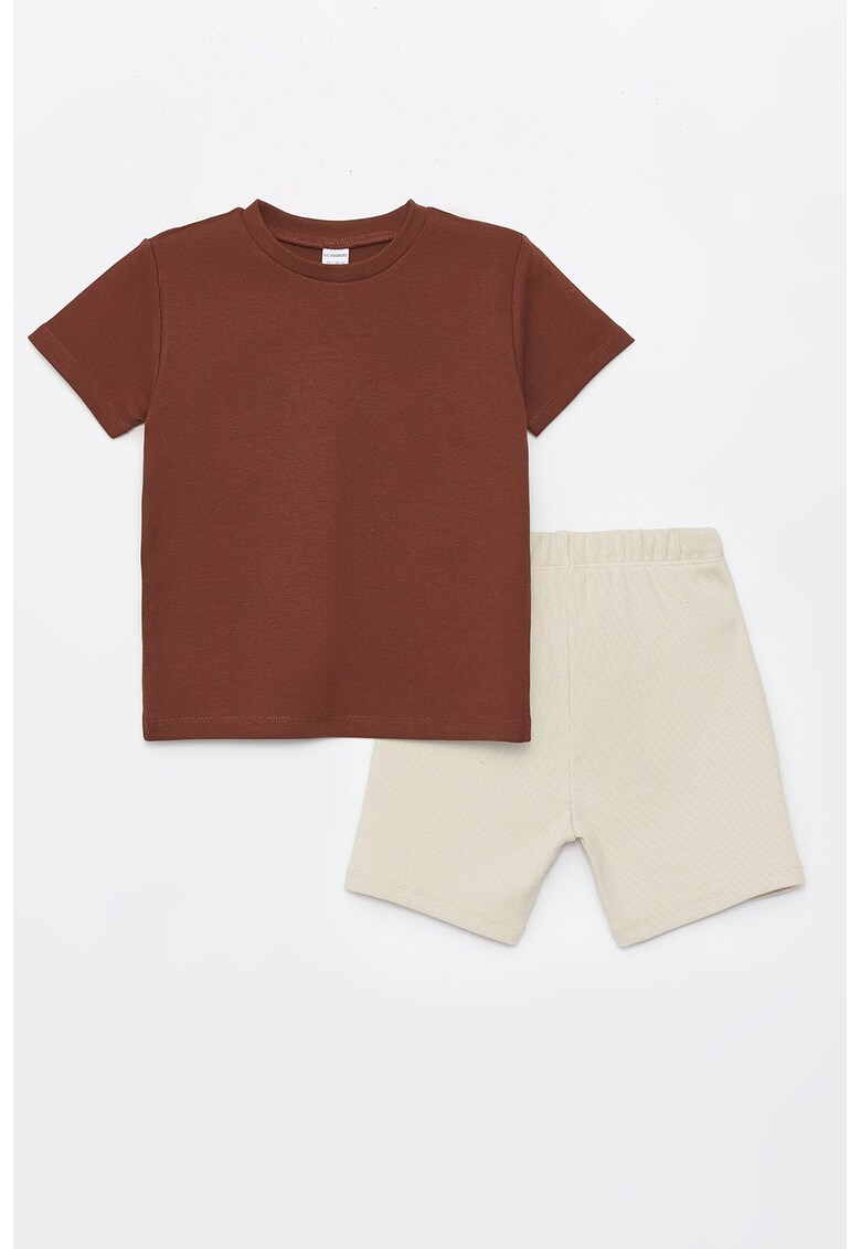 Set de pantaloni scurti si tricou cu decolteu la baza gatului - 2 piese