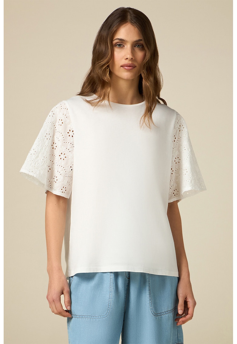 Tricou cu volane din broderie Anglaise