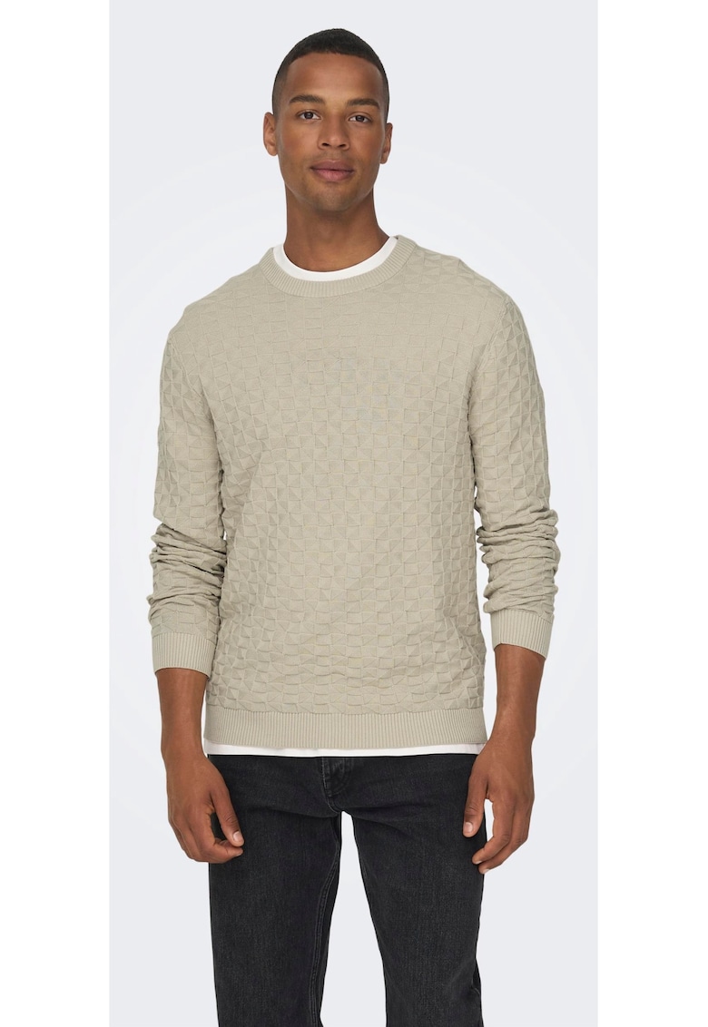 Pulover barbati 6742 - Bumbac - Bej deschis