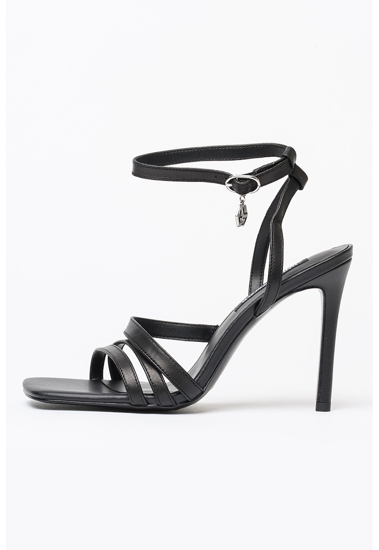 Sandale din piele cu toc stiletto - Negru