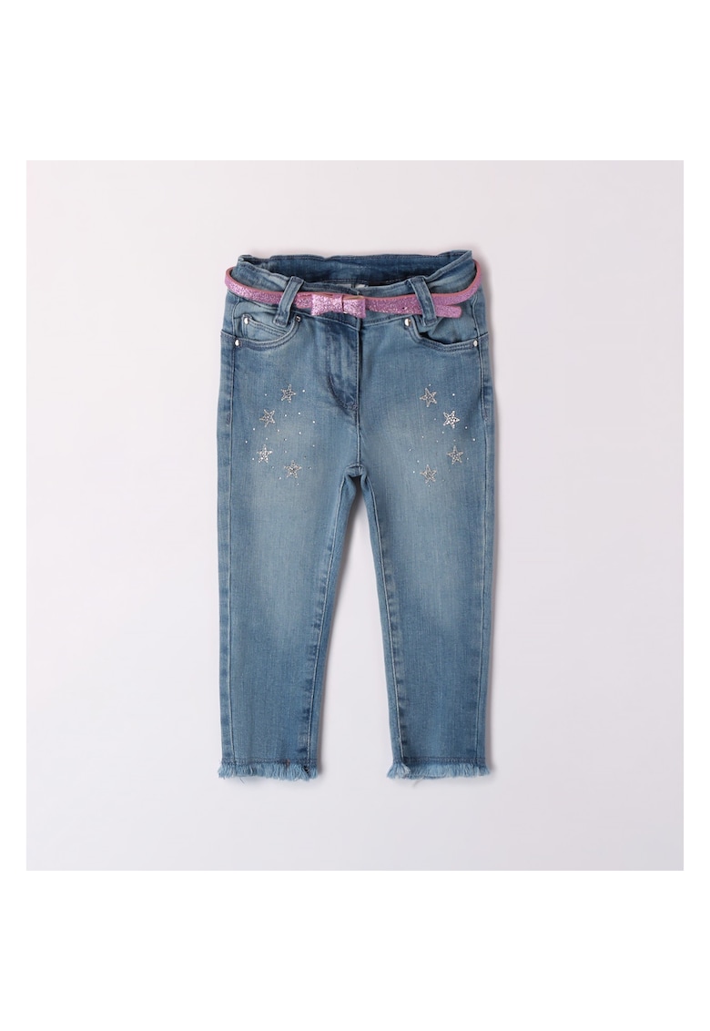Pantaloni denim cu acesoriu curea pentru fetite - 4.7651 - Albastru