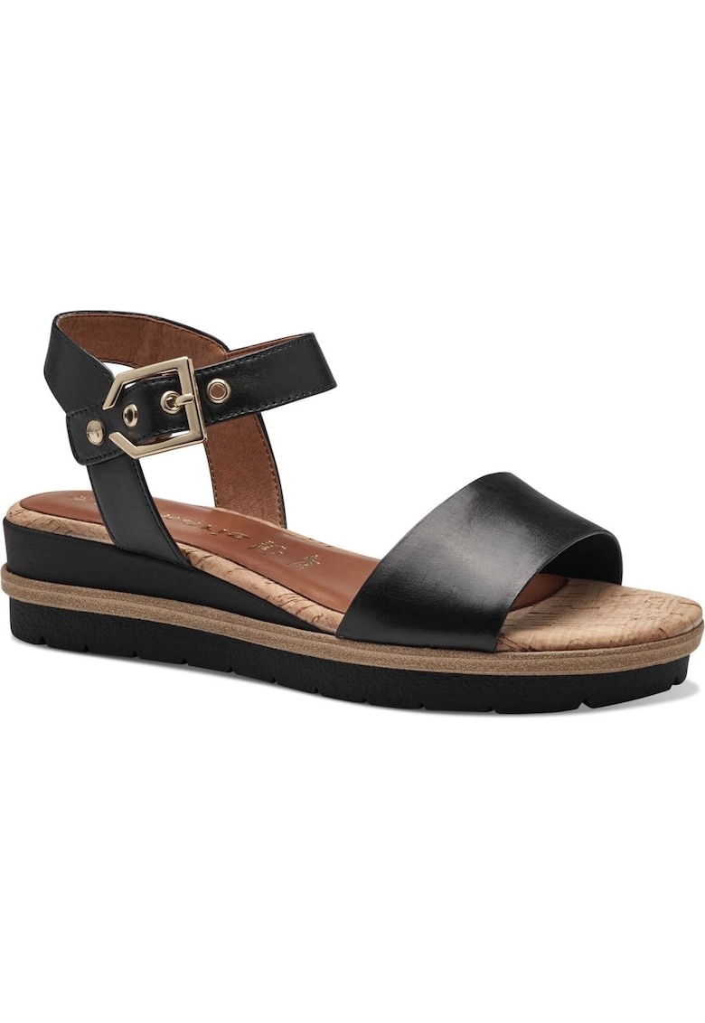 Sandale dama - Piele naturala/Pluta - Negru - Negru