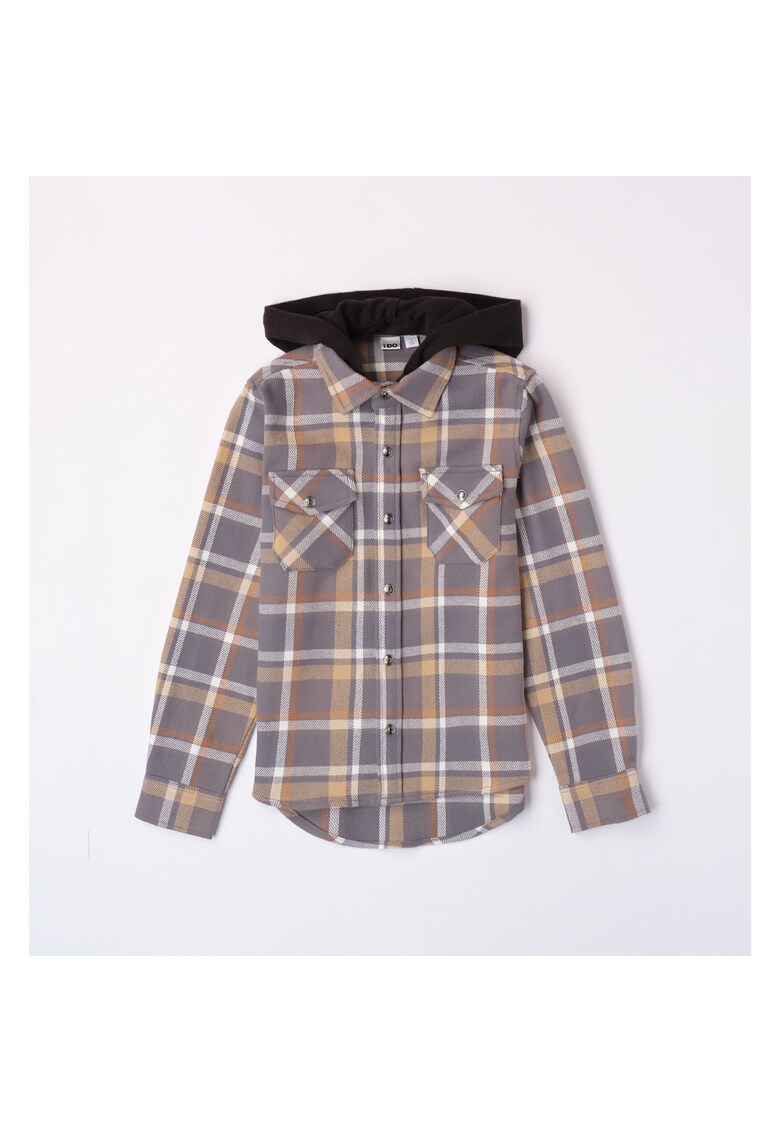 Camasa cu model carouri si gluga pentru baiat - 4.7680 - Alb/Gri/Bej