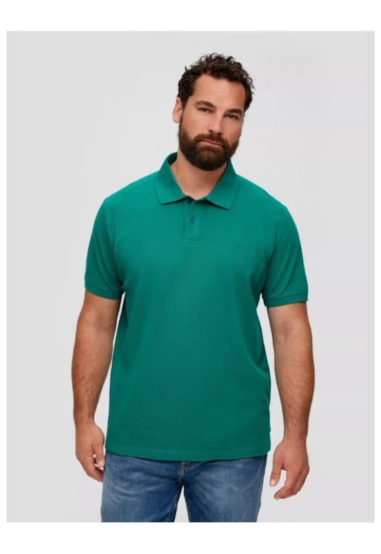 Tricou polo barbati big size cu logo brodat si croiala Regular fit verde inchis