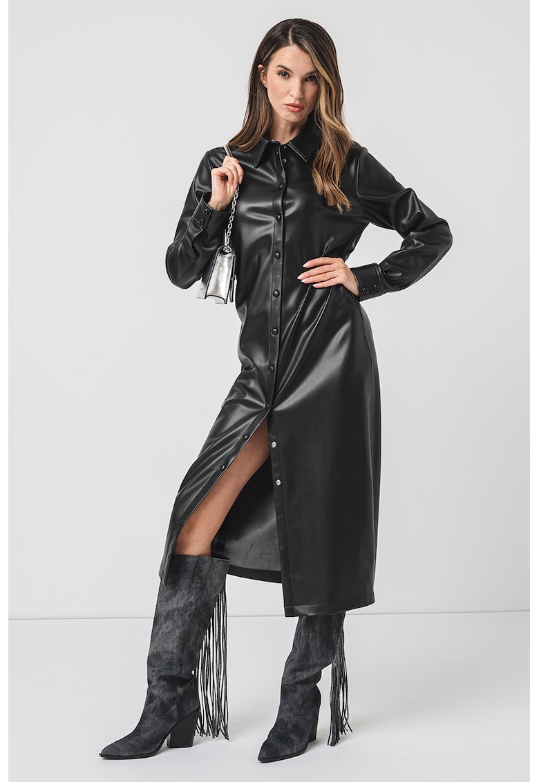 Rochie dreapta de piele ecologica - Negru
