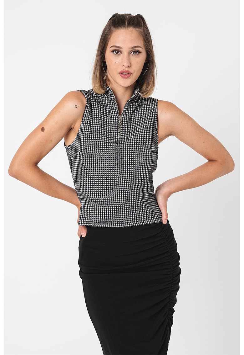 Bluza crop cu model houndstooth fara maneci