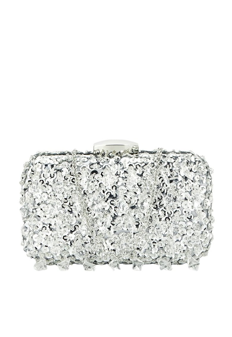 Geanta clutch argintie cu cristale si paiete BME6011 06 14922