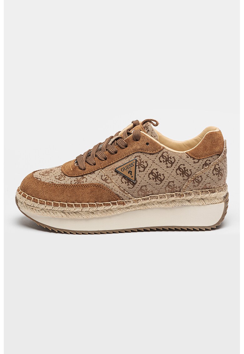 Pantofi sport din material textil cu model logo si garnituri din piele intoarsa