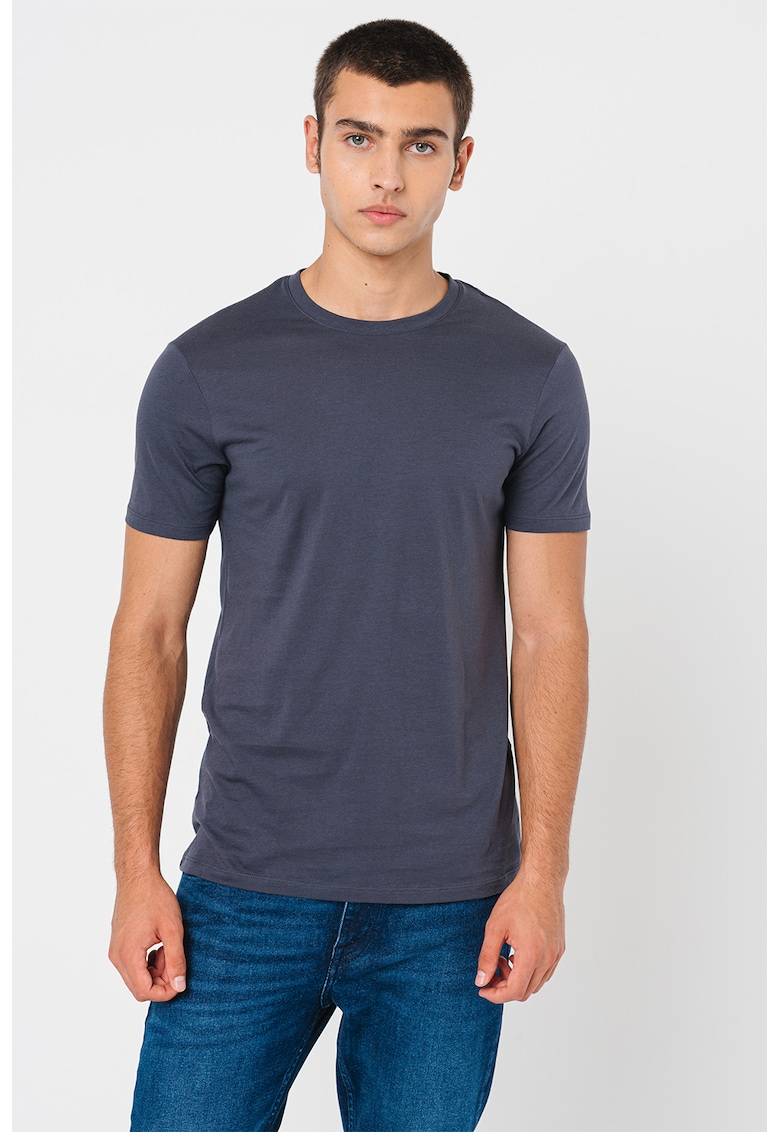Tricou slim fit cu decolteu la baza gatului - Gri carbune