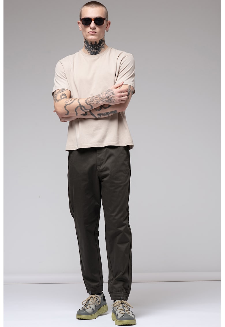 Pantaloni regular-fit cu banda elastica in talie - Verde padure