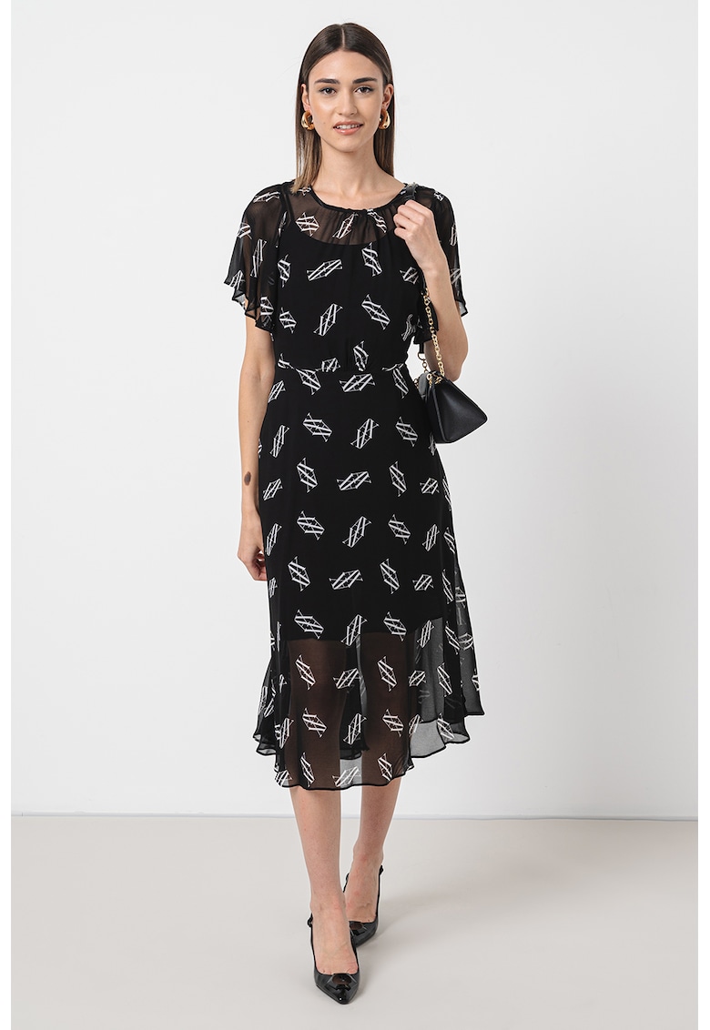 Rochie de sifon cu logo - Alb/Negru