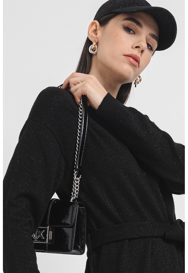 Rochie-pulover tricotata fin din amesctec de lana - Negru