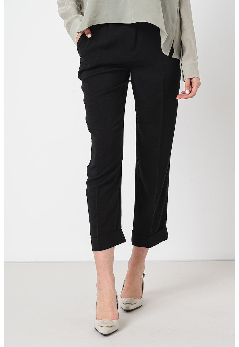 Pantaloni conici crop cu talie inalta