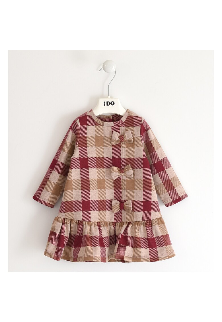 Rochita din tricot cu imprimeu carouri pentru fetite - 4.5910 - Rosu/Bej - Bej/Rosu carmin