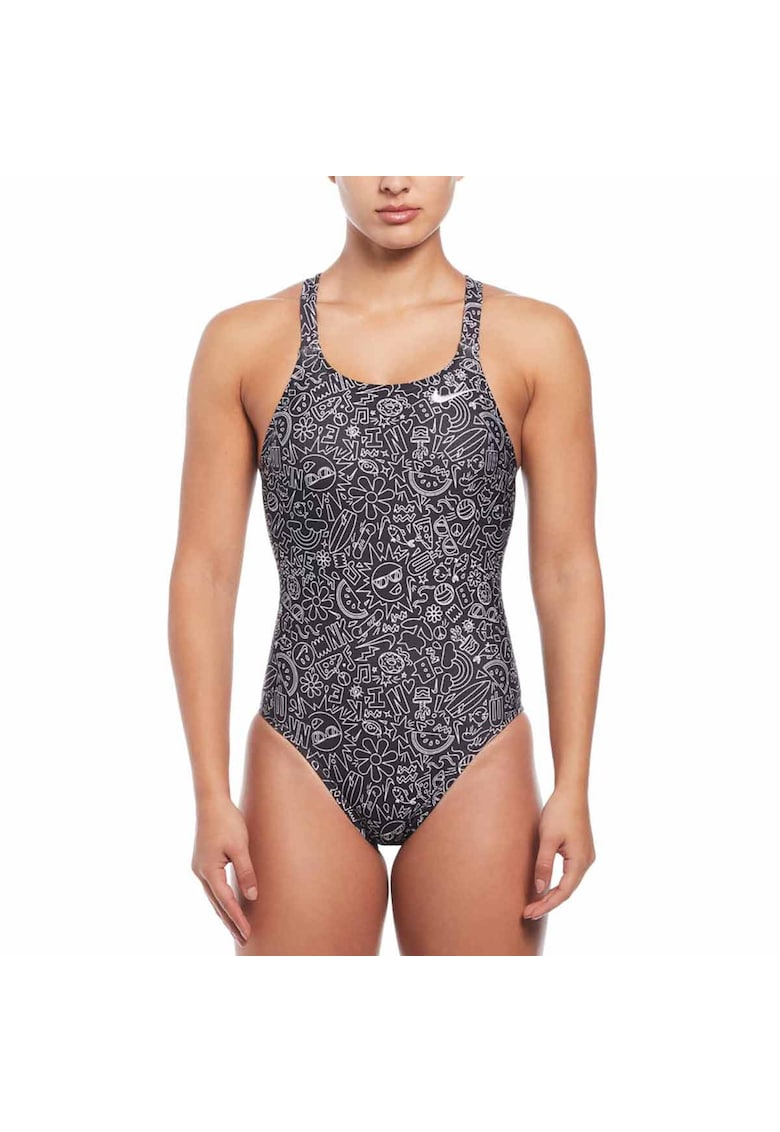 Costum inot piscina femei Multi Print Fastback One Piece - Alb/Negru