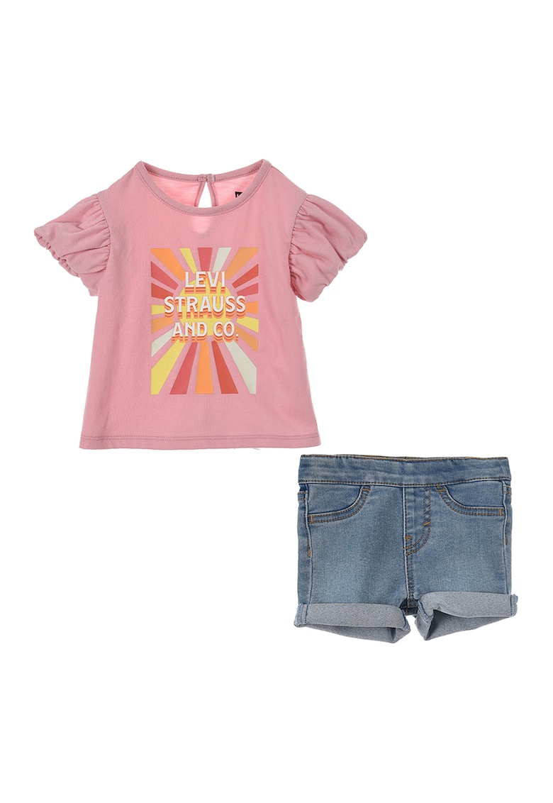 Set de tricou cu imprimeu si blugi scurti