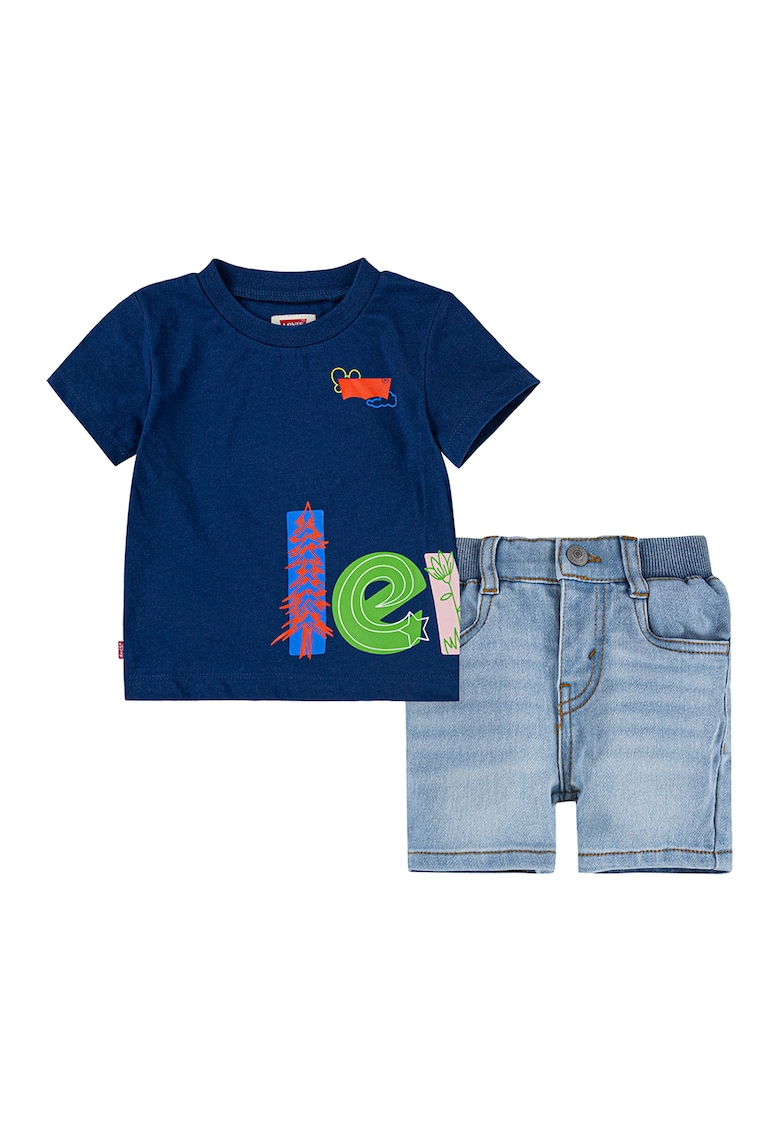 Set de blugi scurti si tricou cu imprimeu