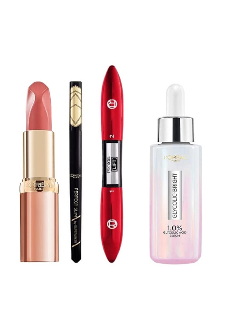 Set Machiaj 4 Cosmetice - Loreal - Ruj de buze - Mascara - Tus de ochi - Ser de fata