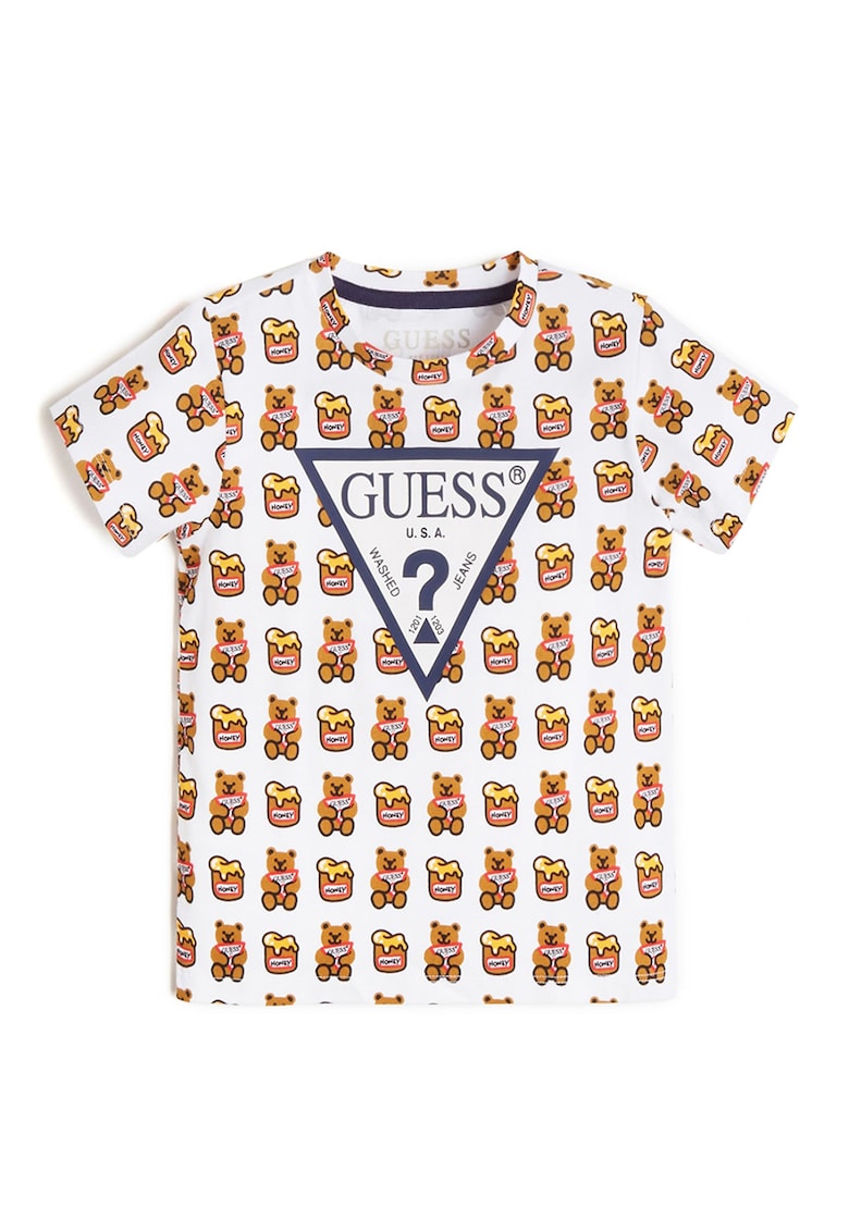 GUESS - Tricou cu imprimeu si decolteu la baza gatului