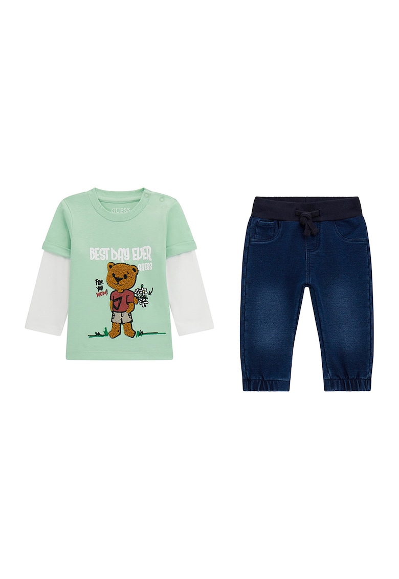 Set de bluza cu model si blugi cu talie ajustabila