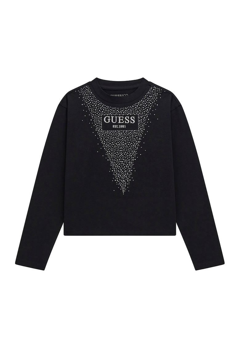 GUESS - Bluza cu strasuri - din amestec de bumbac