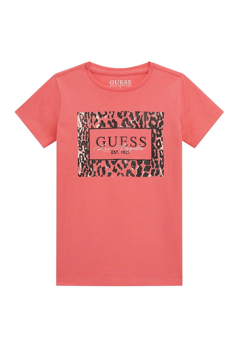 GUESS - Tricou cu imprimeu si decolteu la baza gatului