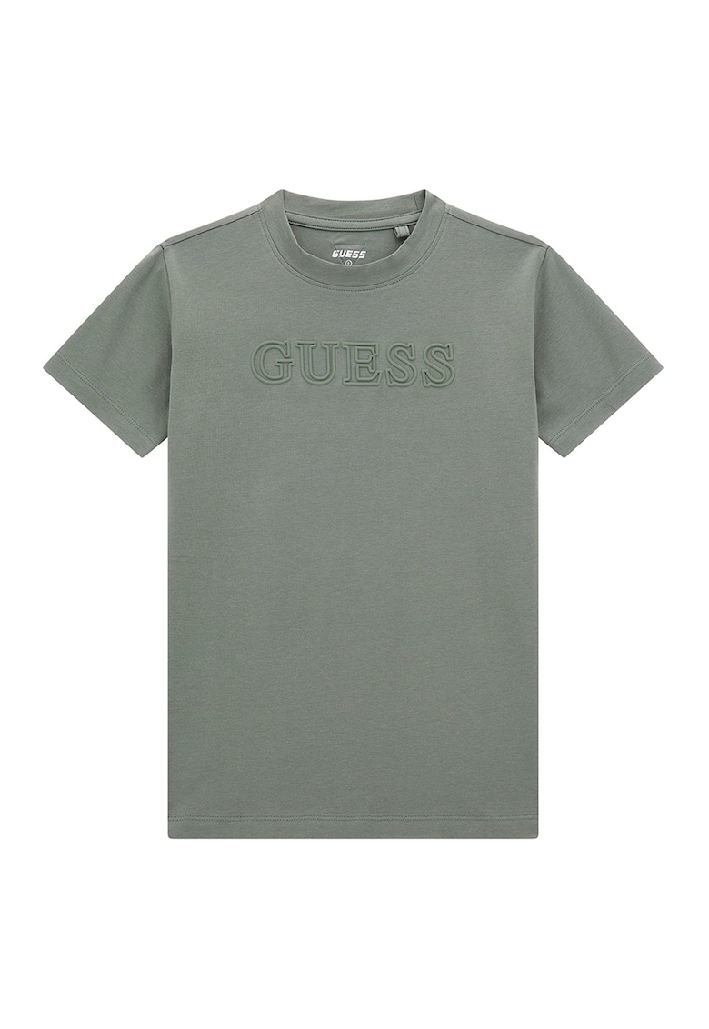 GUESS - Tricou cu decolteu la baza gatului si logo in relief