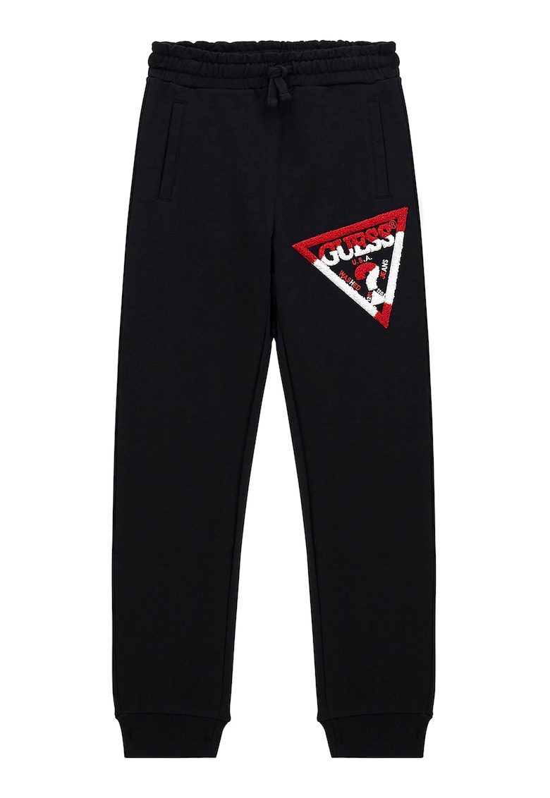 Pantaloni de trening cu logo texturat - de bumbac