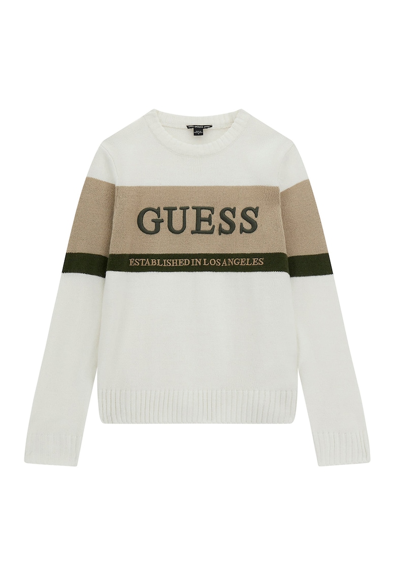 GUESS - Pulover cu logo brodat si decolteu la baza gatului