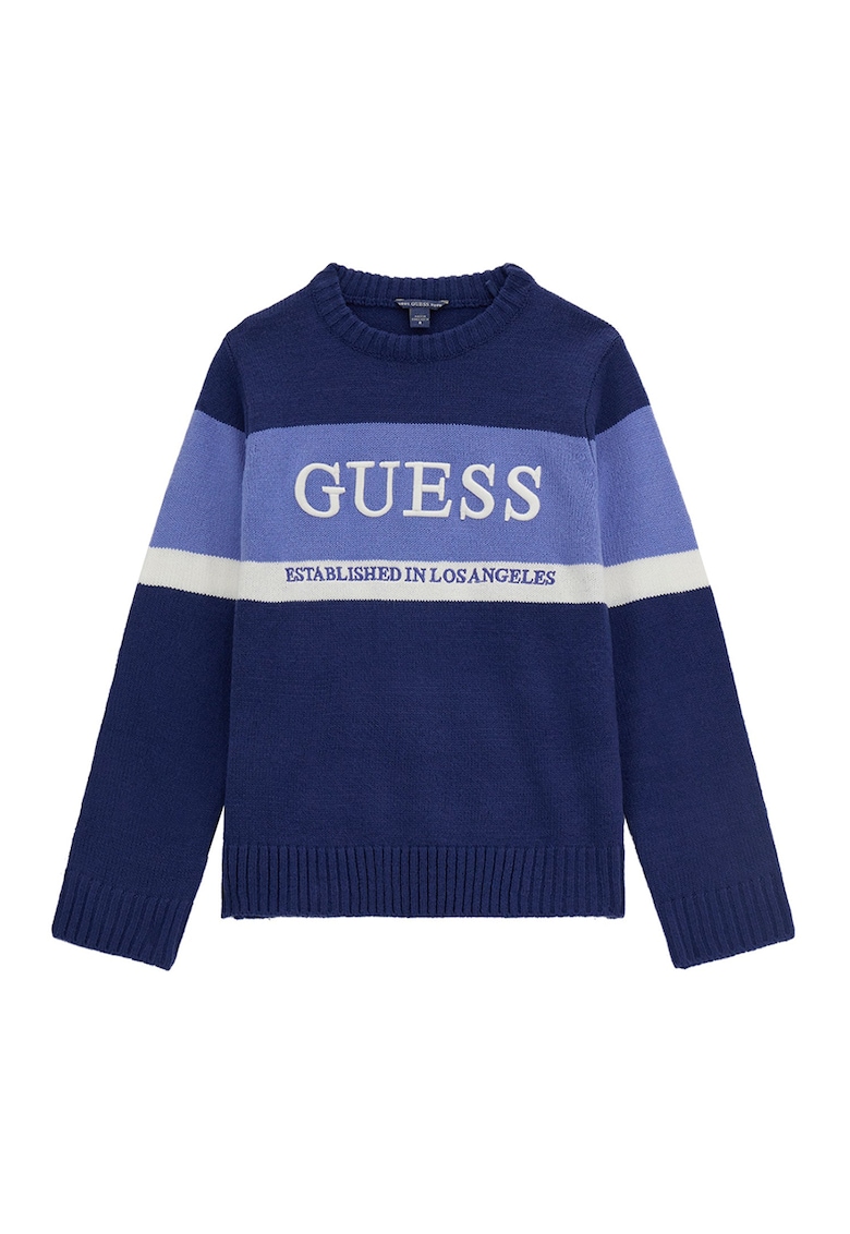 GUESS - Pulover cu logo brodat si decolteu la baza gatului