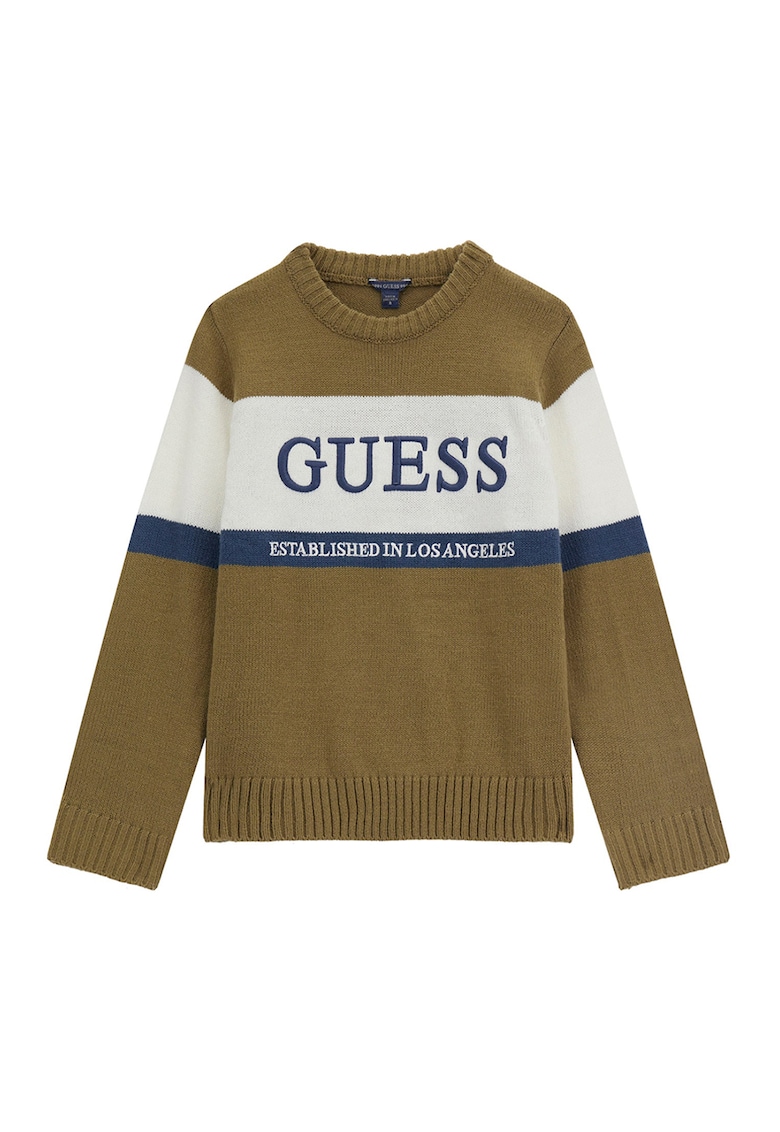 GUESS - Pulover cu logo brodat si decolteu la baza gatului