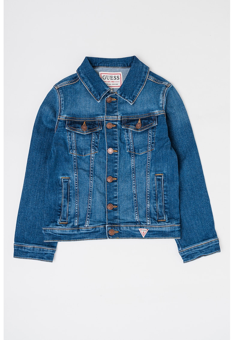 Jacheta din denim cu buzunare frontale - Albastru melange
