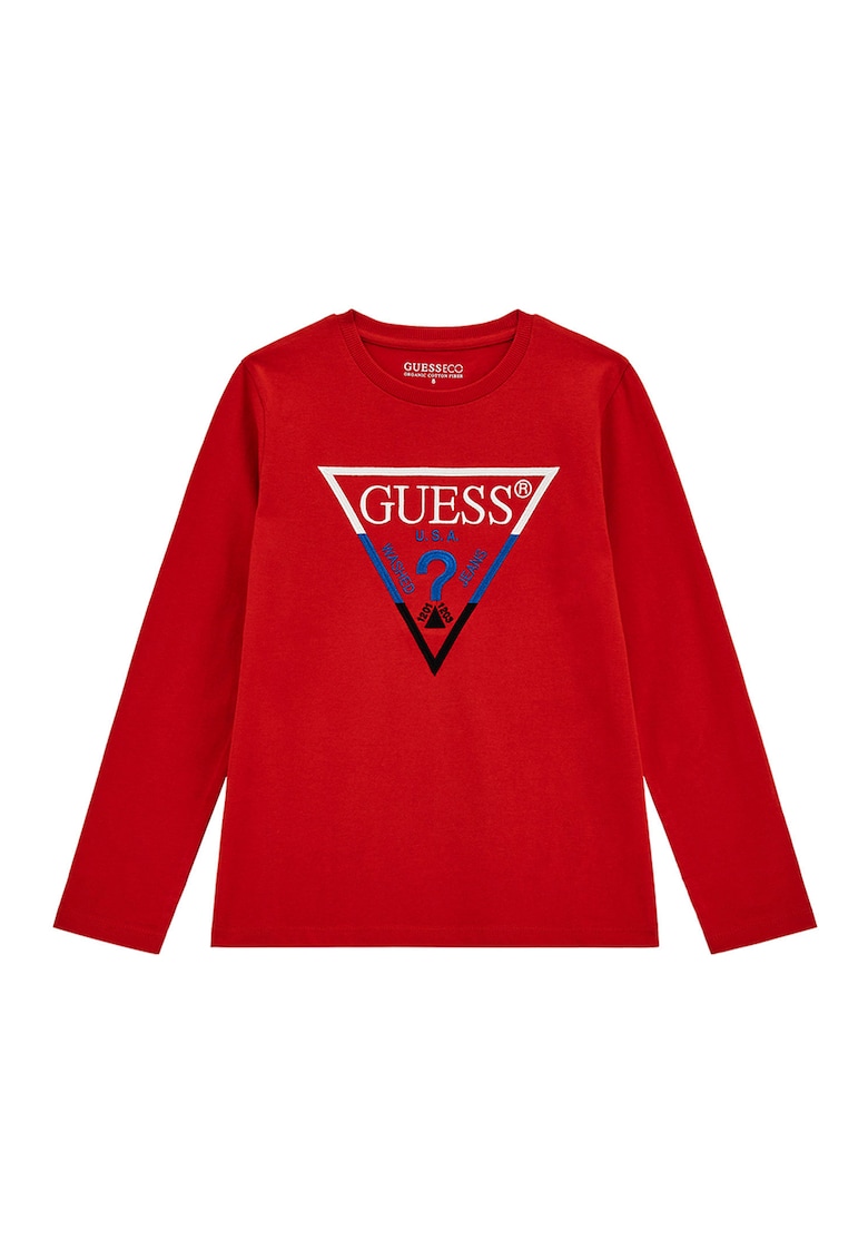 GUESS - Bluza cu logo brodat si decolteu la baza gatului