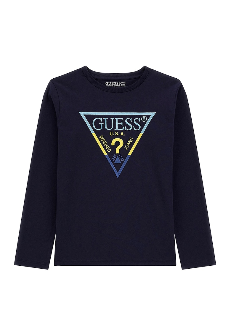 GUESS - Bluza cu logo brodat si decolteu la baza gatului