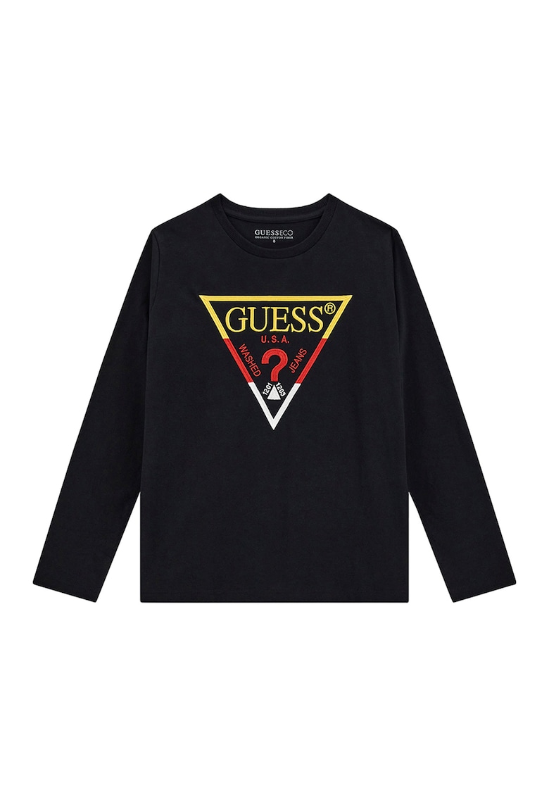 GUESS - Bluza cu logo brodat si decolteu la baza gatului