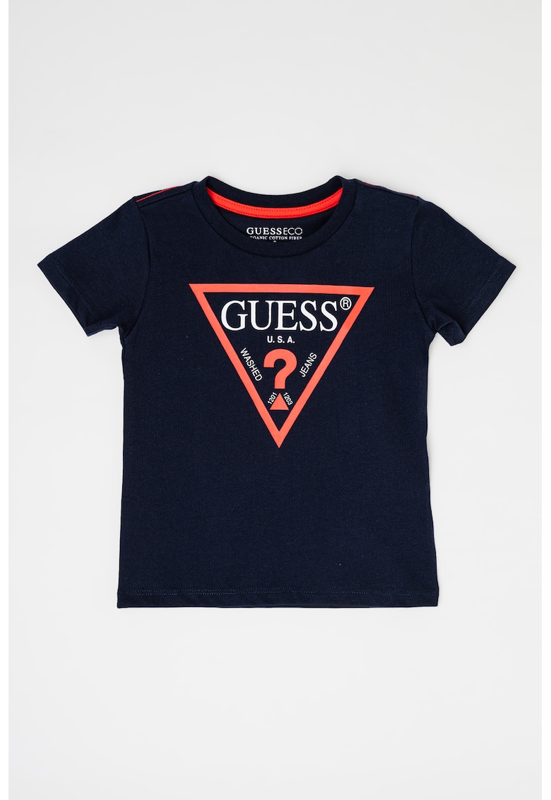 GUESS - Tricou cu decolteu la baza gatului si logo