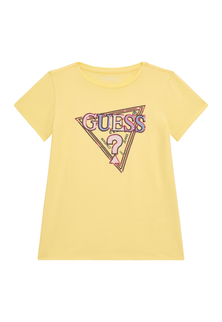 GUESS - Tricou cu logo si decolteu la baza gatului