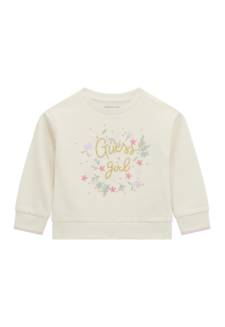 GUESS - Bluza de trening din bumbac cu imprimeu text si detalii brodate