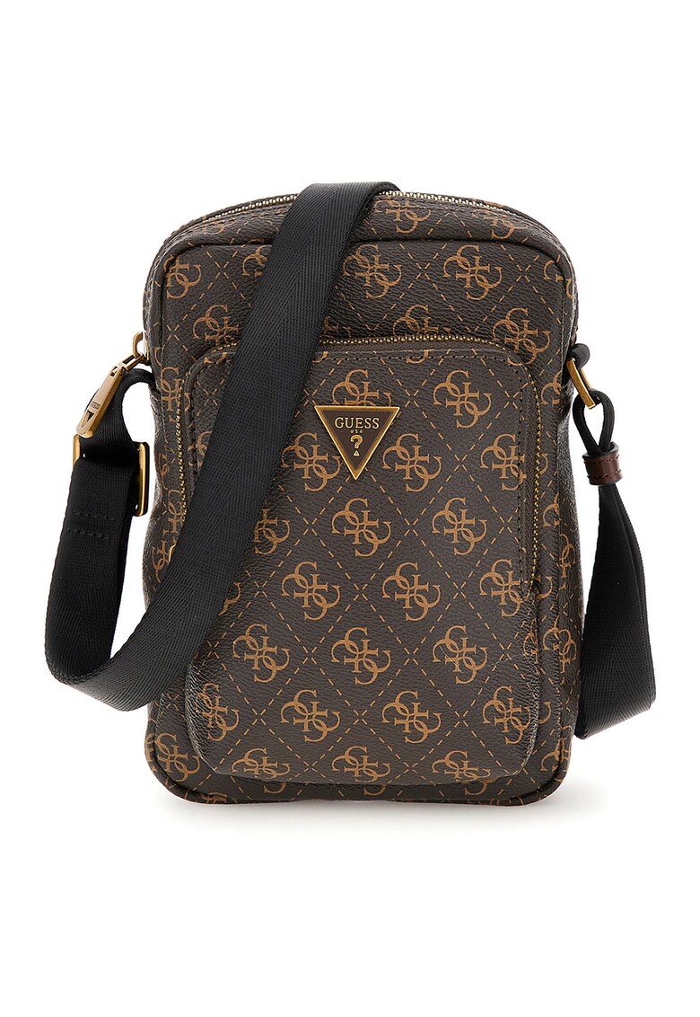 Geanta crossbody cu imprimeu logo Vezzola - Maro inchis/Portocaliu persan