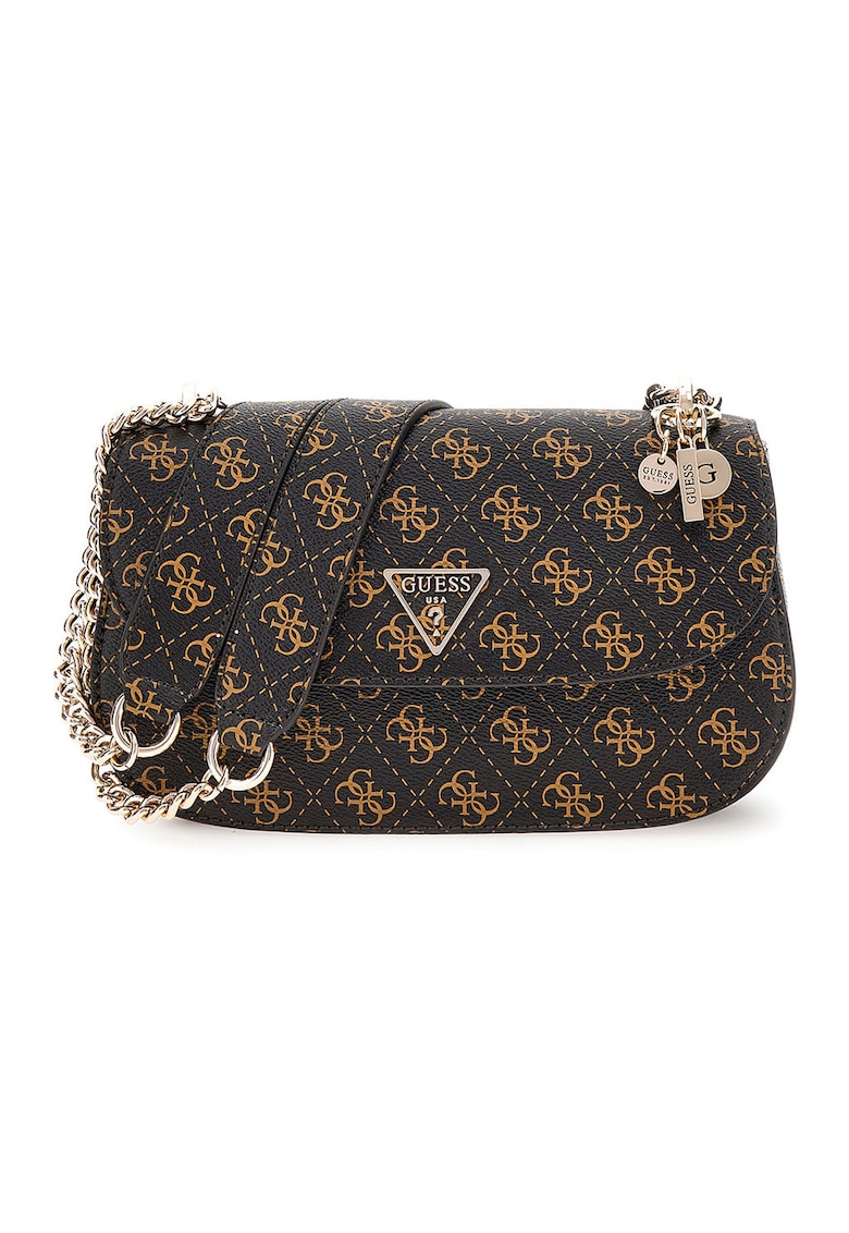 Geanta de piele ecologica cu bareta de umar si logo Carly Geanta de piele ecologica cu bareta de umar si logo Carly