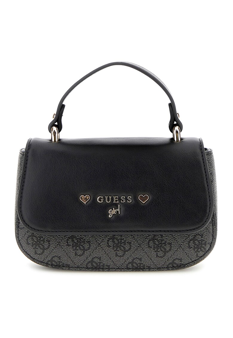 Geanta crossbody cu clapa si logo - Gri inchis