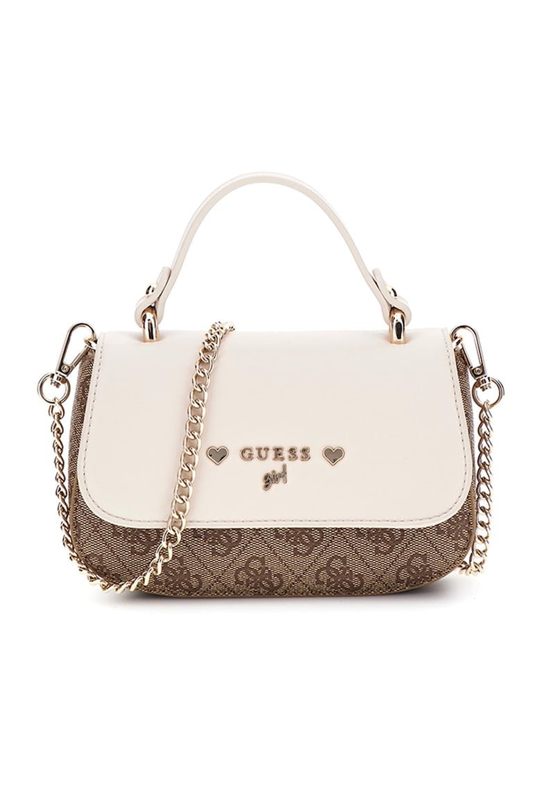 Geanta crossbody cu clapa si logo - Maro/Bej