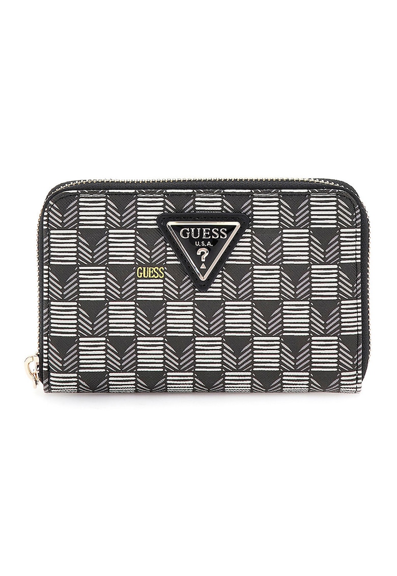 Portofel cu fermoar si model - Alb/Negru