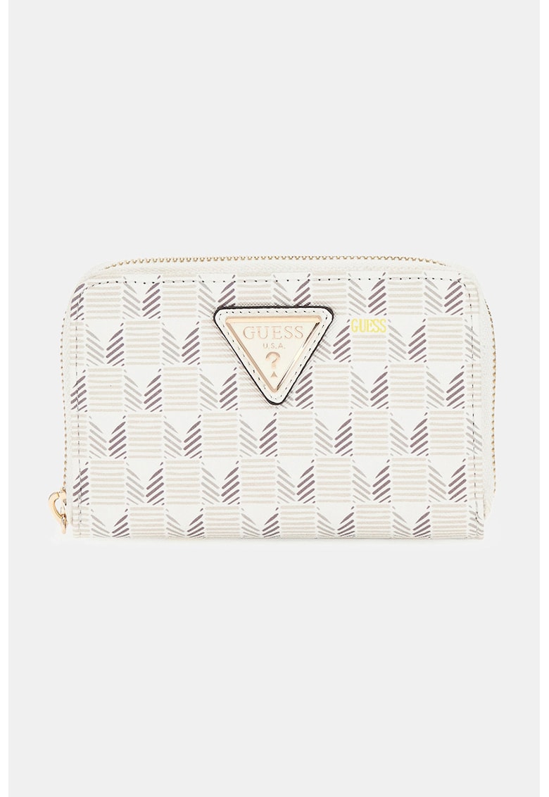 Portofel cu fermoar si model - Gri/Alb murdar