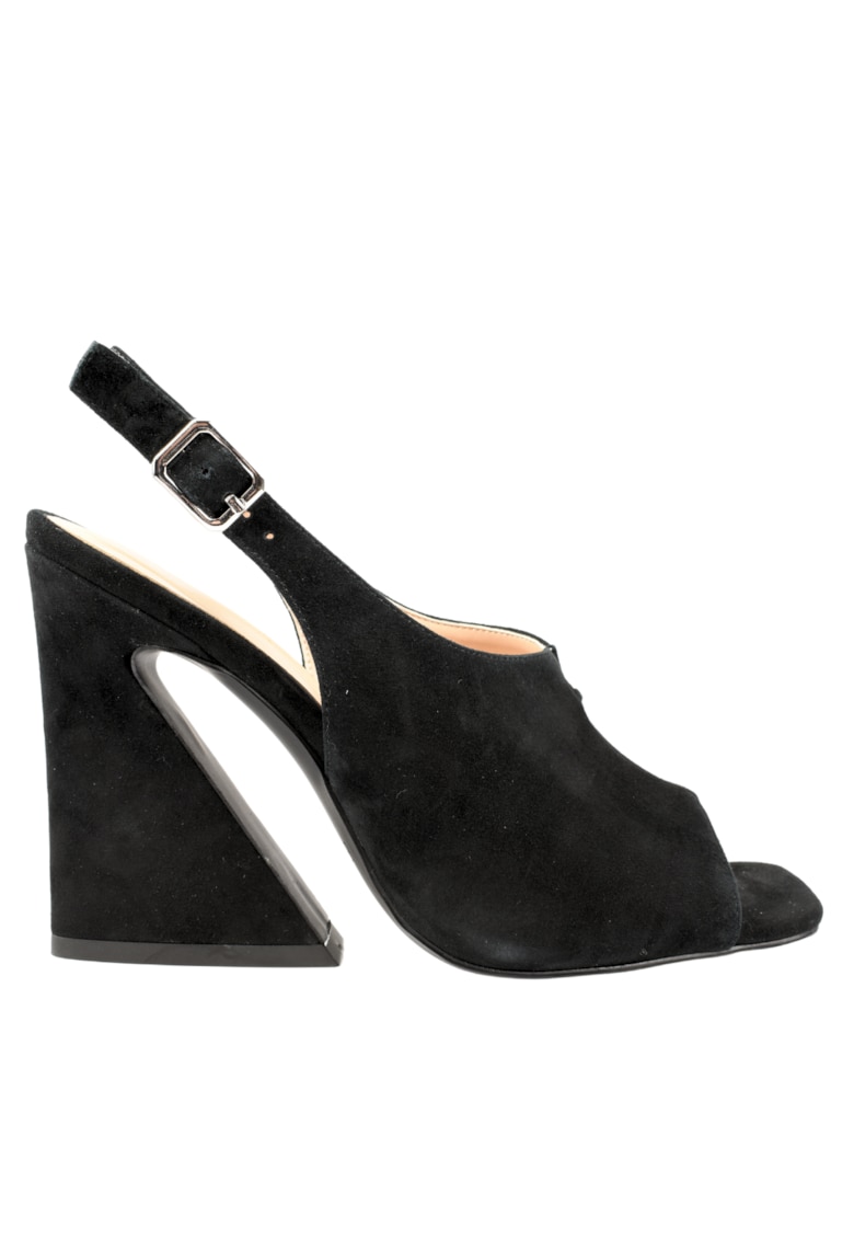 Sandale elegante - dama -  WQ40008C negru - piele intoarsa - cu toc Sandale elegante - dama -  WQ40008C negru - piele intoarsa - cu toc